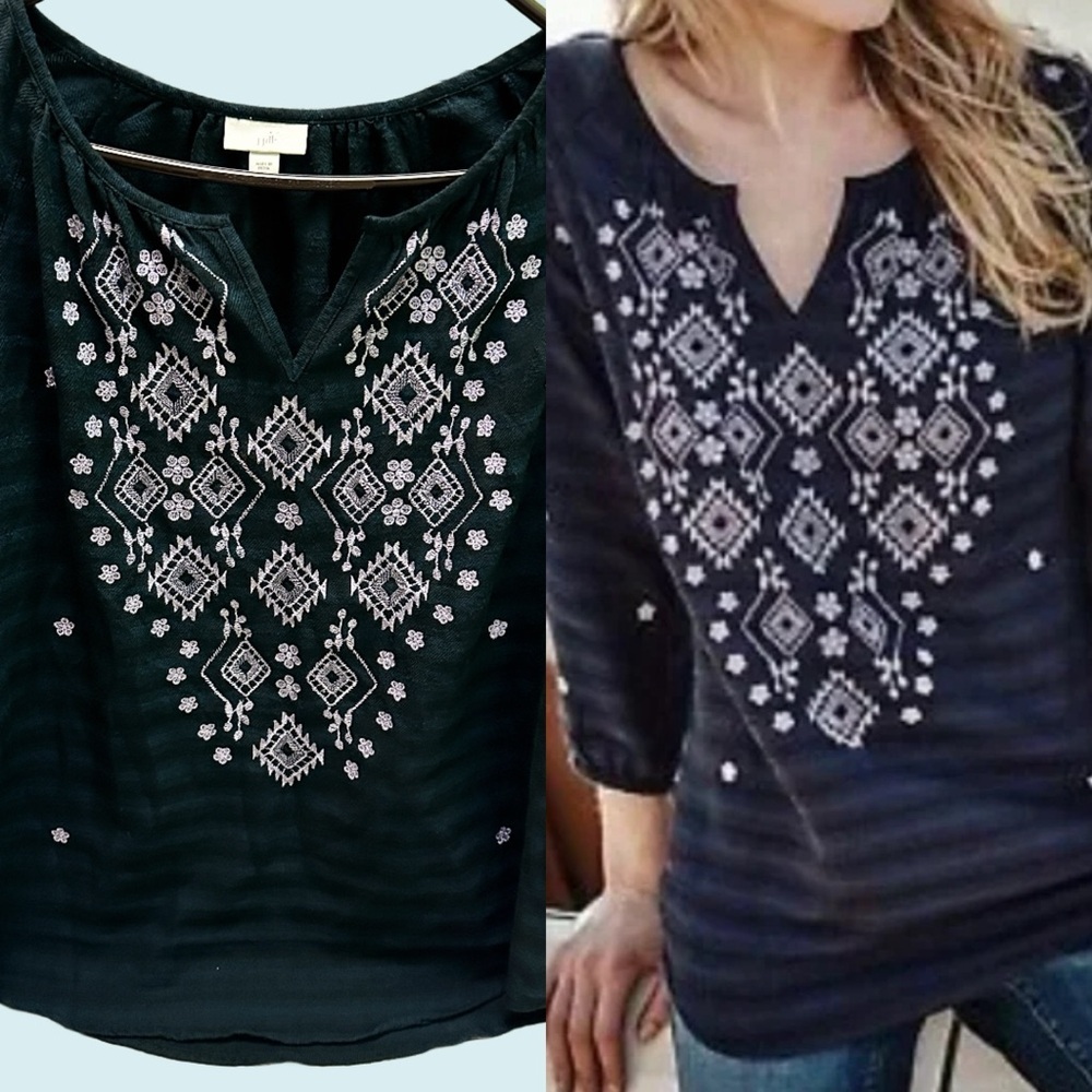 J. Jill Black Embroidered Blouse size M